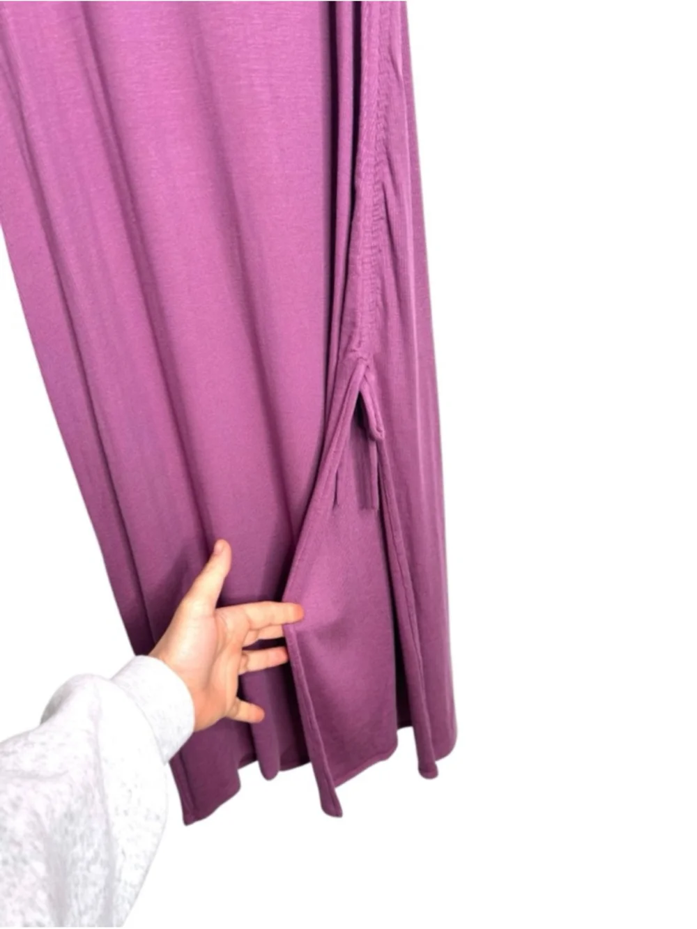 J.CREW Sleeveless Purple Tencel Ribbed Tank MIDI Side Ruched Dress Size XL